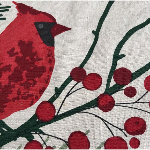 Holiday Cardinal Holly Berries Linen Table Runner 72" x 14" - Picture 2 of 2
